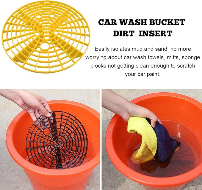 Yourkar 2 PCS Car Wash Bucket Inserts, Plastic Vehicle Wash Bucket Insert Detail Grit Trap, Auto Wash Dirt Collectors Fits 12 Inch Diameter Bucket, Universal Car Accessories (Yellow, 1PCS)