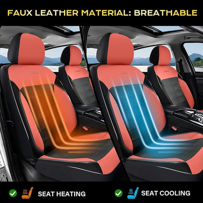 Coverado Leather Seat Covers Front and Rear Seat Cover 5 Seats Automotive Waterproof Car Seat Covers Universal Fit for Most Cars SUV Trucks, Red&Black