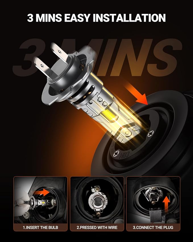 SEALIGHT h7 LED Bulb, 44,000LM 6500K Output Canbus Ready, 900% Brighter H7 Bulbs For Powersports IP68 80000Hrs Lifespan, 1：1 Size 3Mins Installation, 2 Pack