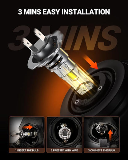 SEALIGHT h7 LED Bulb, 44,000LM 6500K Output Canbus Ready, 900% Brighter H7 Bulbs For Powersports IP68 80000Hrs Lifespan, 1：1 Size 3Mins Installation, 2 Pack