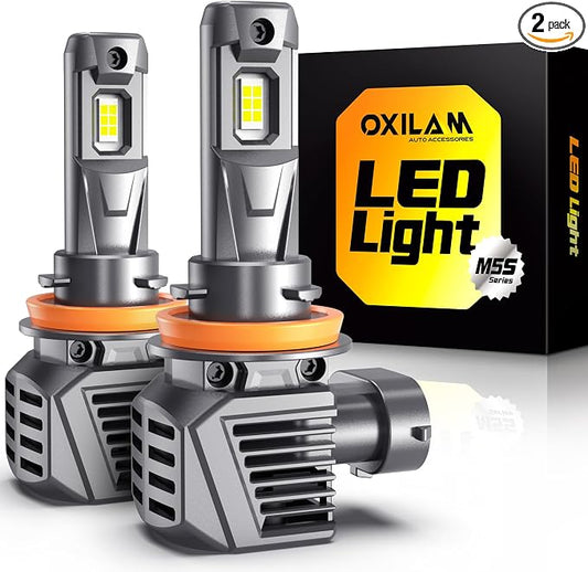 OXILAM H11 H8 H9 LED Bulb, 1000% Ultra-Brightness, 3 Min Quick Install, 20 Years Lifespan, No Flicker, 99% Compatibility, Pack of 2