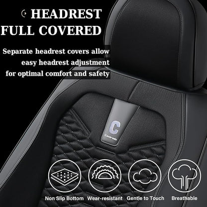 Coverado Car Seat Covers Full Set, 5 Seats Universal Seat Covers for Cars, Breathable Fabric& Faux Leather Auto Seat Cushions, Front and Rear Seat Protectors Fit for Most Sedans SUV Truck, Black