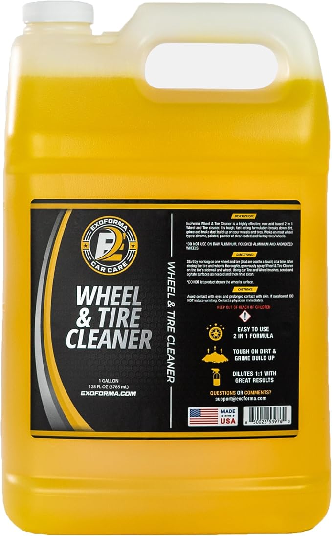 ExoForma Wheel & Tire Cleaner - Removes Built-Up Brake Dust, Dirt & Grime - Improves Dressing Performance - 2-in-1 Formula - Chosen by Pros (128 FL Oz)