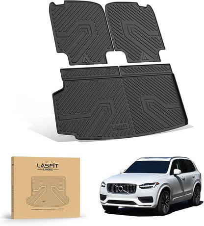 LASFIT Trunk Mat & Backrest Mat for Volvo XC90 2026-2016, All Weather TPE Custom Fit Cargo Liner for Volvo XC90 Cargo Mat, Black, Easy to Clean