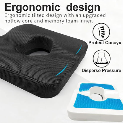 Donut Pillow for Tailbone Pain&Hemorrhoid,Wheelchair Seat Cushion for tailbone pain relief,Gel Cushions for Pressure Relief,Memory Foam Pad for Office Chair,Stands& Stadium Seat Cushion(Black)