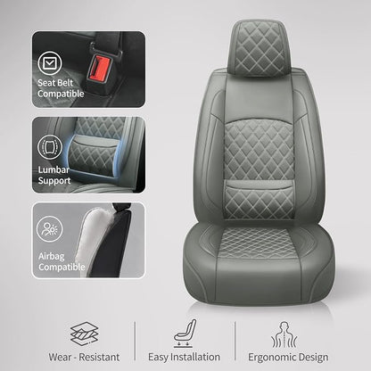 Car Seat Covers Compatible with Hyundai Elantra 2017-2025 2026 - Full Set 5 Seats Luxury Leather All-Weather Seat Cushions & Protectors, Waterproof & Breathable, Airbag Compatible (Gray)