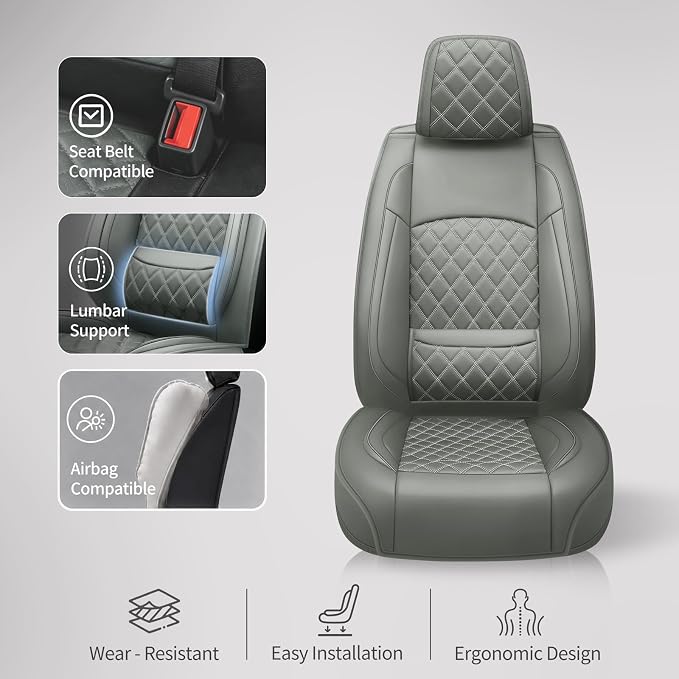 Car Seat Covers Compatible with Hyundai Elantra 2017-2025 2026 - Waterproof & Breathable Luxury Leather All-Weather Seat Cushions Protectors,Airbag Compatible,Only 2 Front seat Covers (Gray)