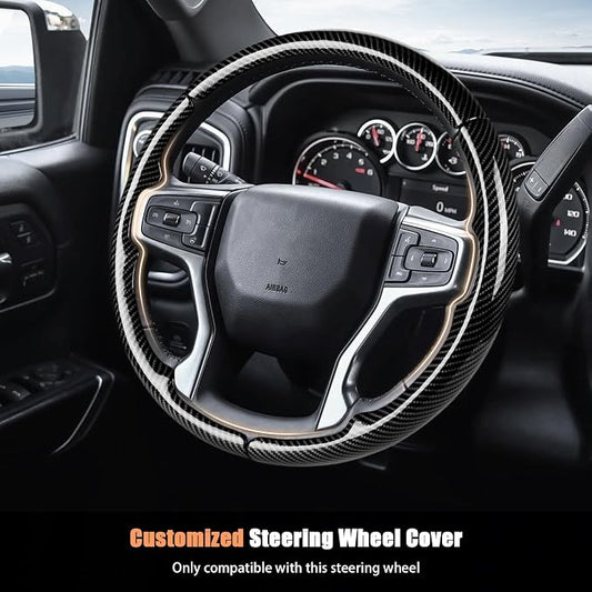 Aimato Customized Steering Wheel Cover for Chevy Silverado 1500 2019-2026/2500 3500 2020-2026/Blazer 2019-2025/Suburban Tahoe 2021-2024,Thin,Anti-Slip,Scratch-Resistant Car Accessory for Chevrolet
