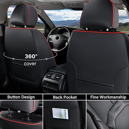 Coverado Car Seat Covers Front Seats, Waterproof Leather Seat Covers for Cars, Luxury Car Seat Covers with Lumbar Support, Car Seat Protector Driver Seat Covers Universal Fit Most Cars (Black&Red)