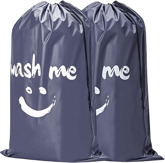 HOMEST 2 Pack XL Wash Me Travel Laundry Bag, Dirty Clothes Organizer, Large Enough to Hold 4 Loads of Laundry, Easy Fit a Laundry Hamper or Basket, Grey
