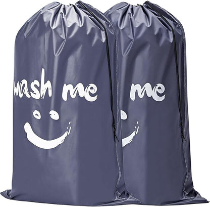 HOMEST 2 Pack XL Wash Me Travel Laundry Bag, Dirty Clothes Organizer, Large Enough to Hold 4 Loads of Laundry, Easy Fit a Laundry Hamper or Basket, Grey
