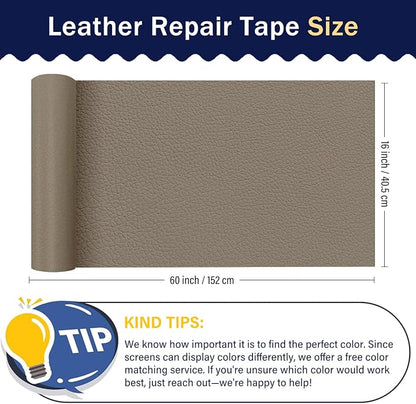 Zenyao Leather Repair Patch Tape - Self Adhesive Leather Repair Kit for Car Seat Furniture, Heavy Duty Vinyl Repair Patch for Couch Sofa, Waterproof for Rips Scratches Tears, 16x60 Inch Roll, Beige
