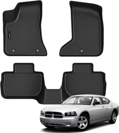 Auxko All Weather Floor Mats for 2011-2023 Dodge Charger AWD & Chrysler 300 AWD TPE Rubber Liners Accessory for 2011-2023 Dodge Charger AWD & Chrysler 300 AWD Odorless Anti-Slip Mats Black