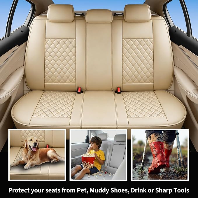 Car Seat Covers Compatible with Hyundai Tucson 2010-2025 2026- Full Set 5 Seats Luxury Leather All-Weather Seat Cushions & Protectors, Waterproof & Breathable, Airbag Compatible (Beige)