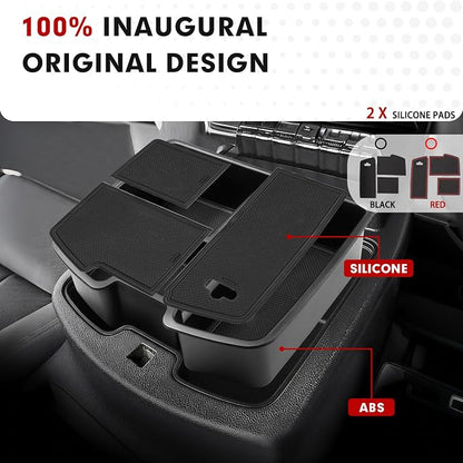 Autorder Center Console Organizer for 2007-2014 Chevrolet Silverado Avalanche Tahoe Suburban 1500 2500 GMC Sierra Yukon XL - Only Fits Floor-Mounted Center Armrest with Black & Red Mats