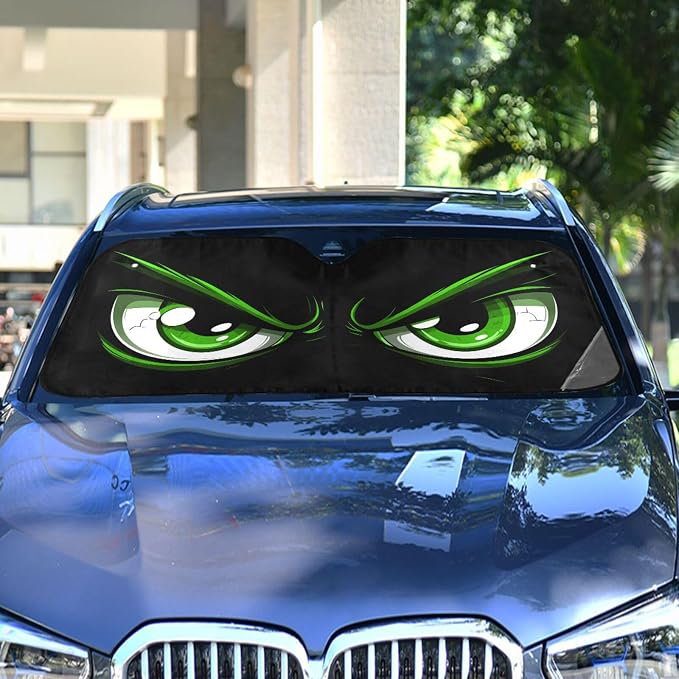 Evil Green Eyes Windshield Sun Shade for Car Auto SUV Truck Foldable Front Window Sunshade Sun Visor Protector Block UV Rays Reflect Heat, 55" x 28"