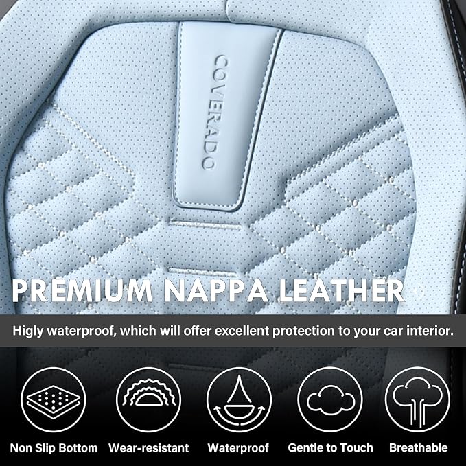 Coverado Seat Covers, Leather Seat Covers for Front Seats, Black and Blue Car Seat Covers, Waterproof Car Seat Protectors, Auto Seat Cushion, Front Driver Seat Cover Universal Fit Most Cars SUV