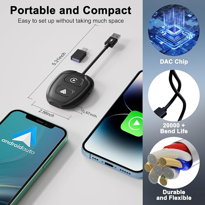 Wireless CarPlay Adapter for iPhone,Converts Factory Wired to Wireless,Plug & Play,Stable Control & No Delay,2025 Upgraded 2 in 1,USB A/C Port to iOS 10+ Android 10.0+