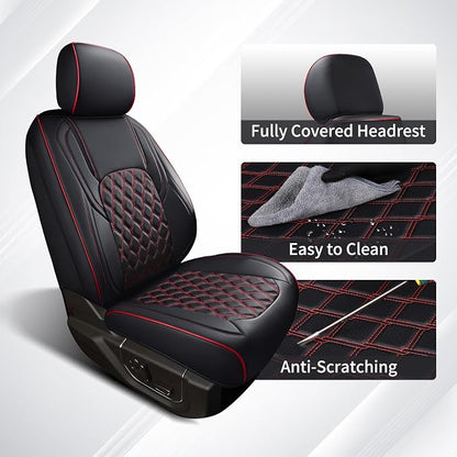 Huidasource Tacoma Seat Covers, Full Coverage Waterproof Truck Seat Cover Fit for Toyota Tacoma 2016-2023 Double & Crew Cab SR, SR5, Limited, TRD Pro, TRD Sport, TRD Off-Road (Front Pair/Black&Red)