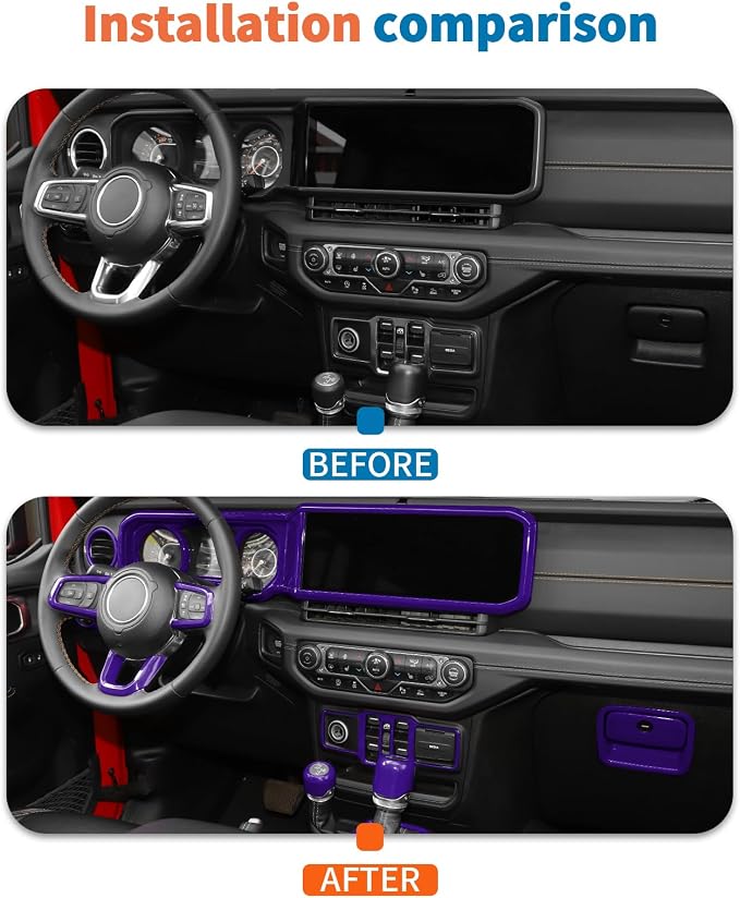 JeCar 14-Piece Purple Interior Accessories Trim Kit for 2024-2025+ Jeep Wrangler JL 4XE Gladiator JT- Center Console Dash Panel Interior Upgrade