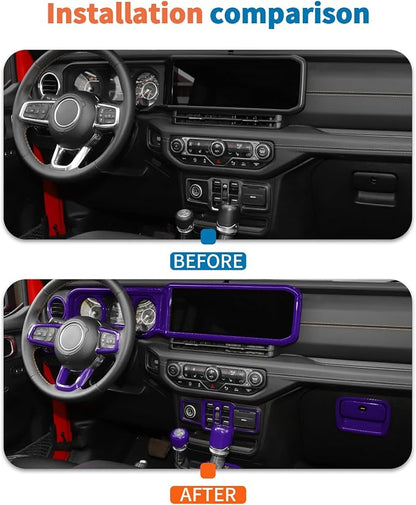 JeCar 14-Piece Purple Interior Accessories Trim Kit for 2024-2025+ Jeep Wrangler JL 4XE Gladiator JT- Center Console Dash Panel Interior Upgrade