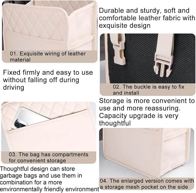 Mandark Car Seat Back Organizer, PU Leather Automotive Backseat Hanging Storage Pocket, Multipurpose Vehicle Travel Essentials Accessories for Kids & Adults, Universal for Most Cars (Beige)