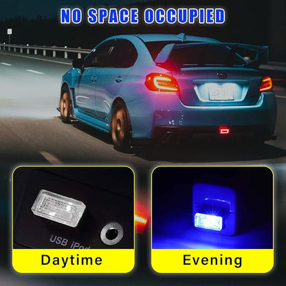 Augeny 4 PCS USB LED Car Interior Atmosphere Lamp, Plug-in USB Decor Night Light, Portable Auto Ambient Lighting Kit, Universal Vehicle Interior Accessories for Most Cars (Blue & Ice Blue)