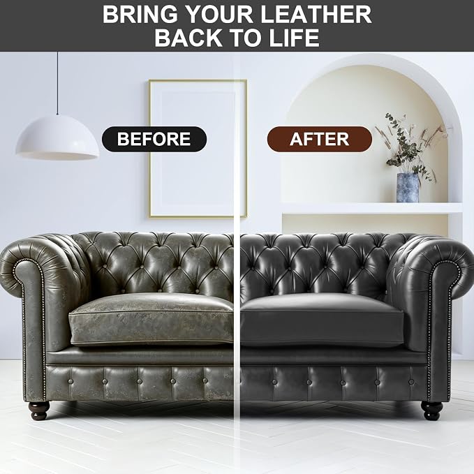 STARTSO WORLD Leather Recoloring Balm, Dark Gray Leather Repair Kit for Furniture, Leather Dye, Leather Color Restorer for Couches, Leather Couch Paint | Repair, Restore & Renew Old, Faded Leather