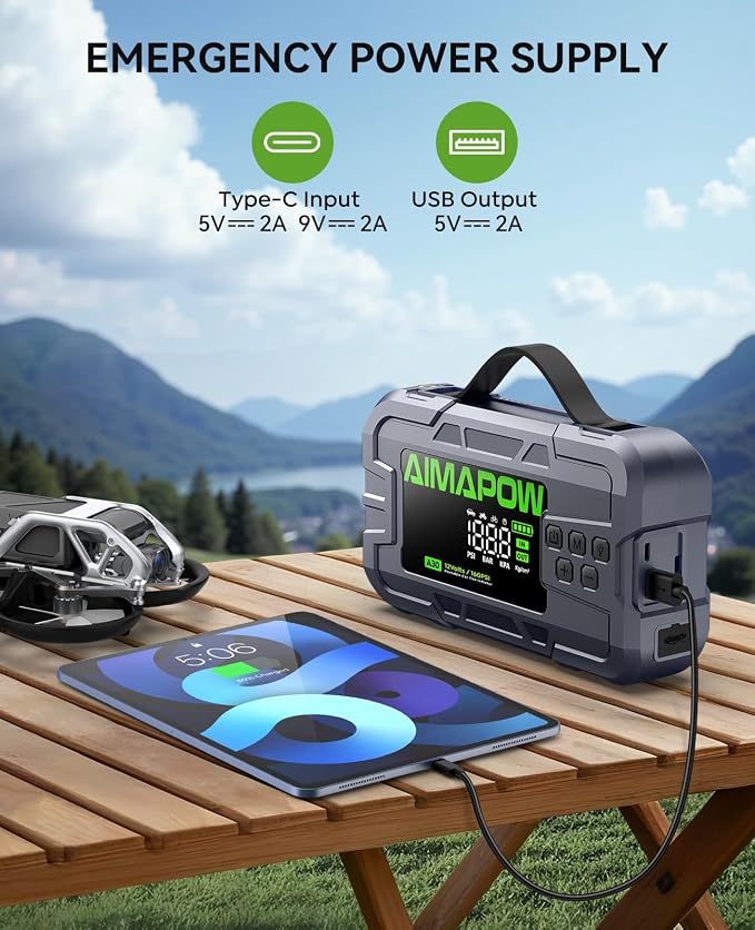 Car Battery Jump Starter with Air Compressor 6000A 160PSI, Jump Starter Portable (All Gas/12L Diesel), 12V Car Jump Starter with Inflator, Jump Box Quick Charge and 270°LED Light