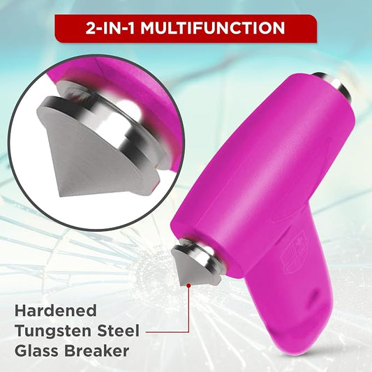 Swiss Safe 5-in-1 Emergency Car Safety Hammer – Car Window Breaker & Seatbelt Cutter, Heavy-Duty Escape Tool for Vehicle Emergencies and Auto Kits – Pink, 1 Pack