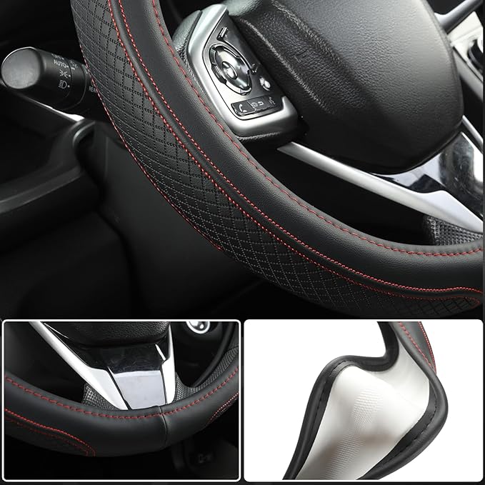 West Llama Customized Auto Car Steering Wheel Cover for Chevy 14.5-15 inches, Steering Wheel Cover for Chevrolet (Black+Red - Standard Size)