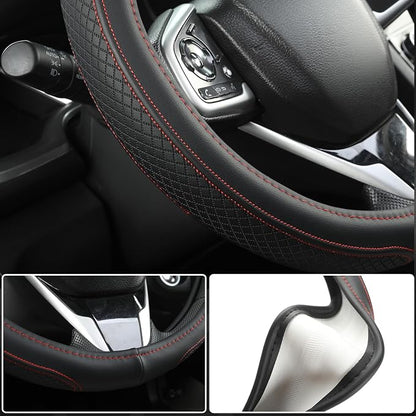 West Llama Customized Auto Car Steering Wheel Cover for Honda Accord Civic CR-V HR-V Pilot Fit Passport Odyssey 14.5-15inch(Black+Red Line-Standard Size)