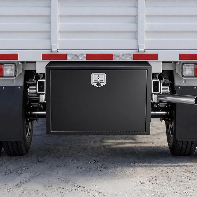 VEVOR Underbody Truck Tool Box, 36 x 24 x 24 Inch Heavy Duty Steel Trailer Storage Box with Lock & Keys, Waterproof Trailer Storage Organizer Under Body Chest with T-Handle for Truck, Van, SUV, Black