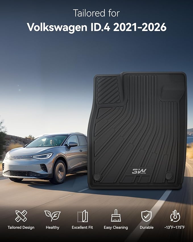 3W Floor Mats & Cargo Liner Fit for Volkswagen ID.4 2021-2025 2026 (Fit Non-Adjustable Carpet Floor), All Weather ID4 Accessories Custom Fit Floor Liner Full Set for Volkswagen ID4, Black