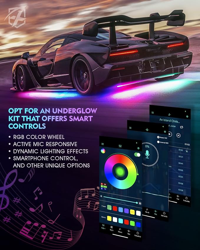 Xprite Aluminum Dreamcolor Car Underglow Light Bar, Bluetooth Underbody Chasing Dancing Neon Accent Lighting LED Rigid Lightbar 6 Pcs, Silicone Sealed Waterproof RGB Glow Lights Kit for Trucks SUV