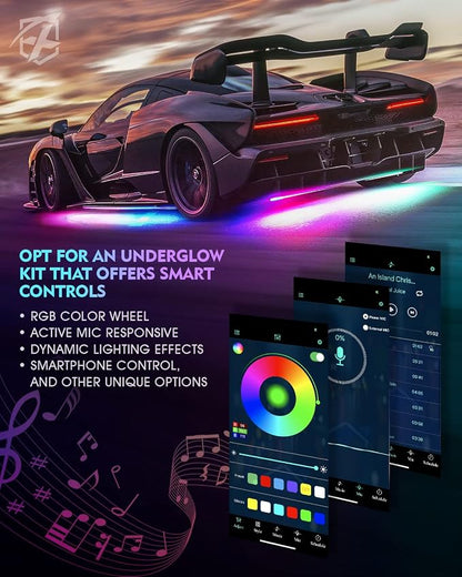Xprite Aluminum Dreamcolor Car Underglow Light Bar, Bluetooth Underbody Chasing Dancing Neon Accent Lighting LED Rigid Lightbar 6 Pcs, Silicone Sealed Waterproof RGB Glow Lights Kit for Trucks SUV