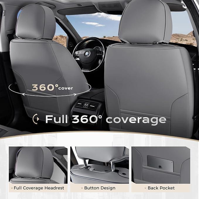 Coverado Car Seat Covers Front Seats, Seat Covers for Cars, Car Seat Protector, 2-Pack Car Seat Cushion Nappa Leather, Waterproof Seat Covers Carseat Cover Universal Fit for Most Cars(Gray&Black)