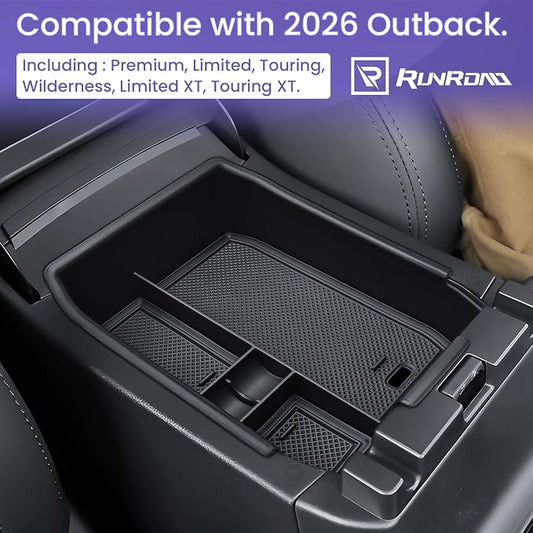 RUNROAD Center Console Organizer Tray Compatible with 2026 Subaru Outback Accessories, Armrest Tray For Outback Premium Limited Touring XT Wilderness Middle Console Dividers Secondary Storage Box