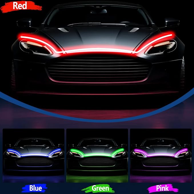 71 Inches RGB Multicolor Dynamic Scanning Starter Hood Lights, Car LED Hood Light Strip, Exterior Flexible Headlight Waterproof Daytime Running Lamps Strips (1 Set)