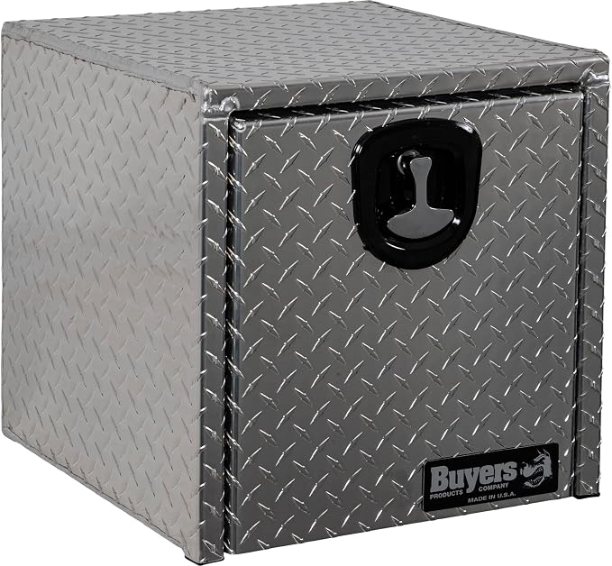 Buyers Products 1705101 Diamond Tread Aluminum Underbody Truck Tool Box, 18 x 18 x 18, Made in USA, .100 in. Thick, Corrosion Resistant, Locking Compression Latch, Secure Storage for Work Trucks