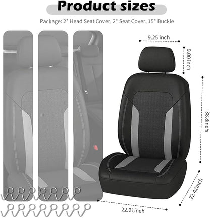 2 Pack Universal Car Seat Cover with Breathable Mesh Backrest,Comfortable Car Seat Protector with Foam Padding and Retaining Buckle,Highly Elastic Car Seat Covers Full Set (Gray)