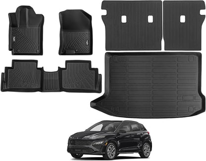 Floor Mats for Hyundai Kona 2018-2023 (No for EV), Trunk Mat and Backrest Mat All Weather TPE Protector for Hyundai Kona Accessories