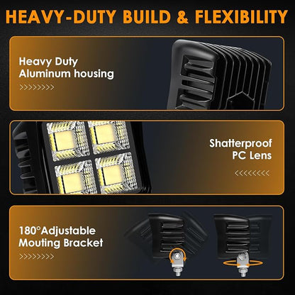 4Inch 200W 15000LM LED Tractor Lights, IP68 Waterproof Shockproof 12/24V LED Work Lights for Truck, 150° Flood Beam Off Road Light Bar for UTV ATV SXS and Heavy-Duty Equipment, 2PCS (4 INCH)