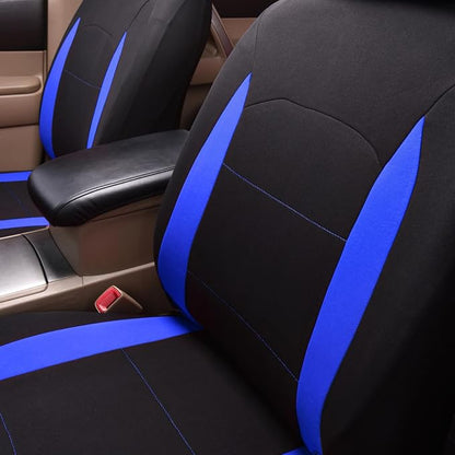 Flying Banner Car Seat Covers Full Set Front Seats and Rear Bench Polyester car seat Protectors Black Gray Purple airbag Compatible Rear Bench Split (Black Blue)