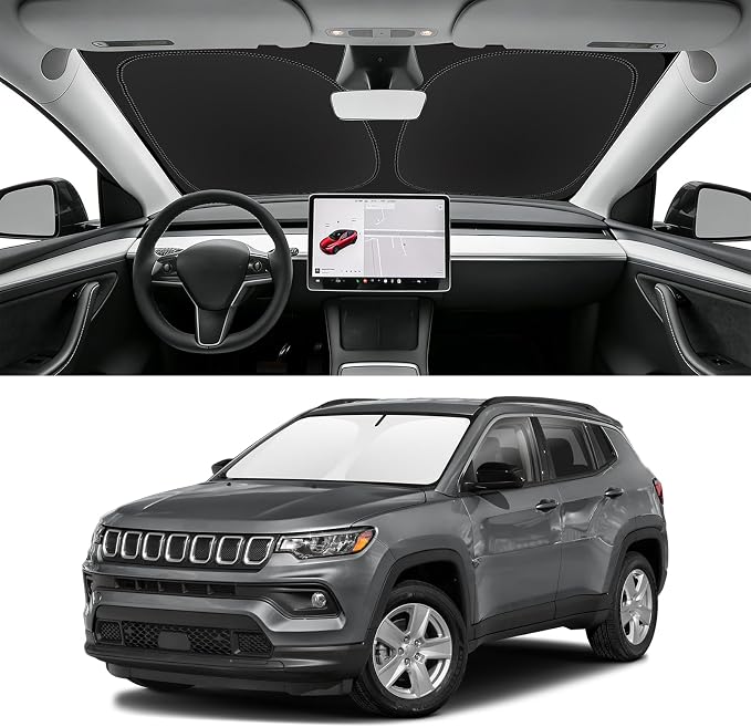 Custom Fit Windshield Sun Shade for Jeep Compass 2017-2025, Blocks UV & Heat, Front Window Sunshade Accessories, Easy Fold & Store Keep Your Car Cooler