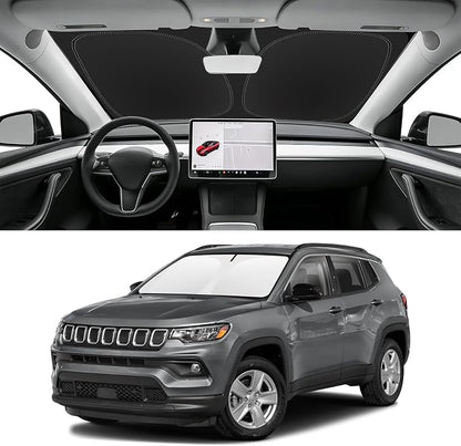 Custom Fit Windshield Sun Shade for Jeep Compass 2017-2025, Blocks UV & Heat, Front Window Sunshade Accessories, Easy Fold & Store Keep Your Car Cooler