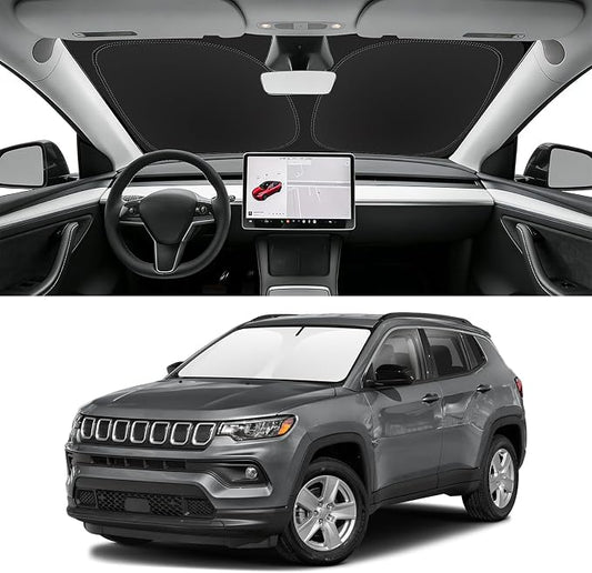 Custom Fit Windshield Sun Shade for Jeep Compass 2017-2025, Blocks UV & Heat, Front Window Sunshade Accessories, Easy Fold & Store Keep Your Car Cooler