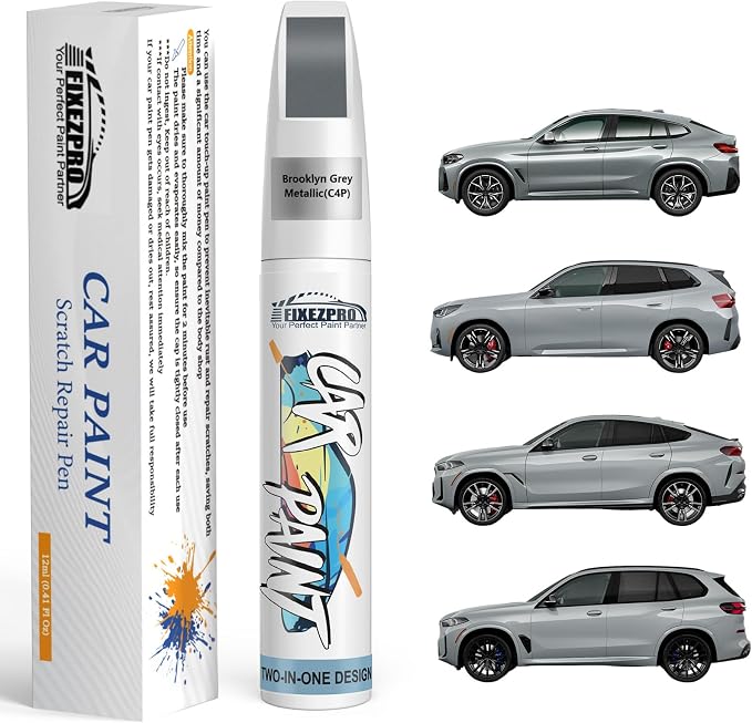 C4P Brooklyn Grey Metallic Touch Up Paint for BMW, Color Exact Match Car Paint Scratch Repair Remover Pen Kit Quick & Easy Fix Vehicle Chips and Automotive Nicks Scuff