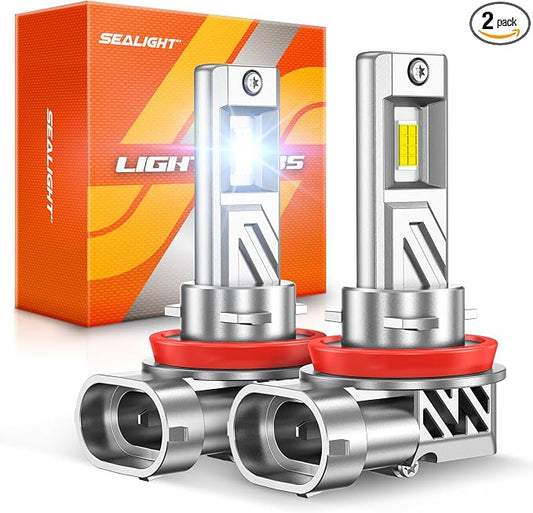 SEALIGHT H11/H8/H9 LED Light Bulb, 9X 88000LM Brigher than Other Bulbs, 6500K White Output Canbus Ready, IP68 Waterproof and 80000Hrs Long Lifespan, 3Min Installation, Pack of 2
