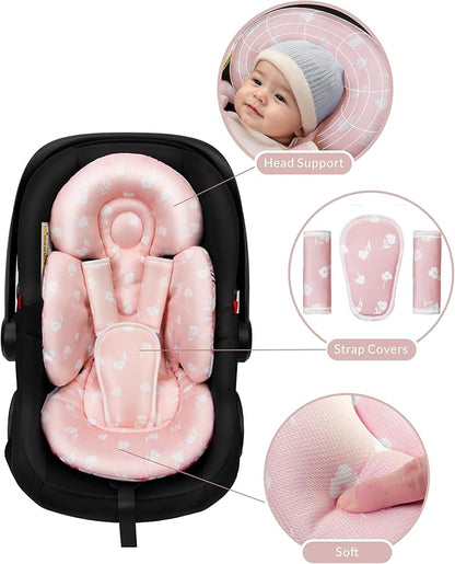 TinlyFinly Newborn Car Seat Insert, Head and Body Support, Reversible Infant Insert Compatible with Baby Carseat, Stroller, Mamaroo Swing, Rocker, Bouncer. Baby Car Seat Cushion - Pink Floral
